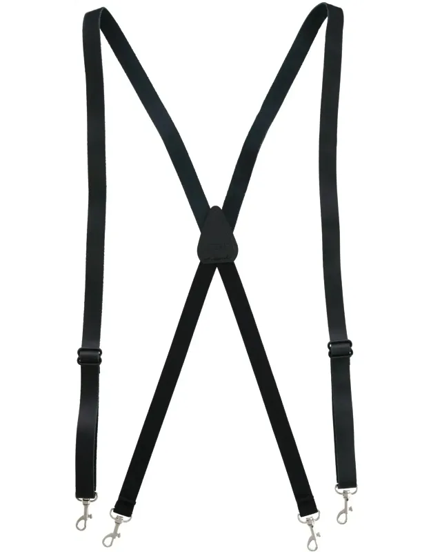 Smooth Coated Leather Slim Width Suspenders With Metal Swivel Hook Ends