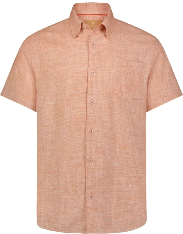 Peach And White Heather Short Sleeve Woven Shirt