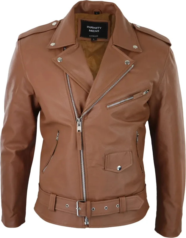 Cowhide Motorcycle Cross Zip Jacket - Classic Retro Brando Style, Premium Supple Genuine Leather