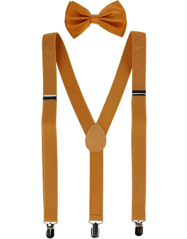 Solid Fashion Color Bow Tie And Suspender Set With Adjustable Fit And Y-back Style