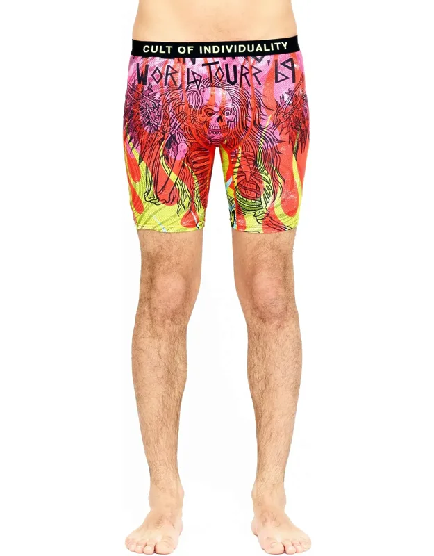 Cult Briefs 2 Pack "fallen Angels" Print/ Solid With Contrasting Elastic Waistband, Colorful Lettering