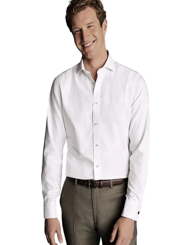 Non-iron Clifton Weave Check Cutaway Slim Fit Shirt Double Cuff