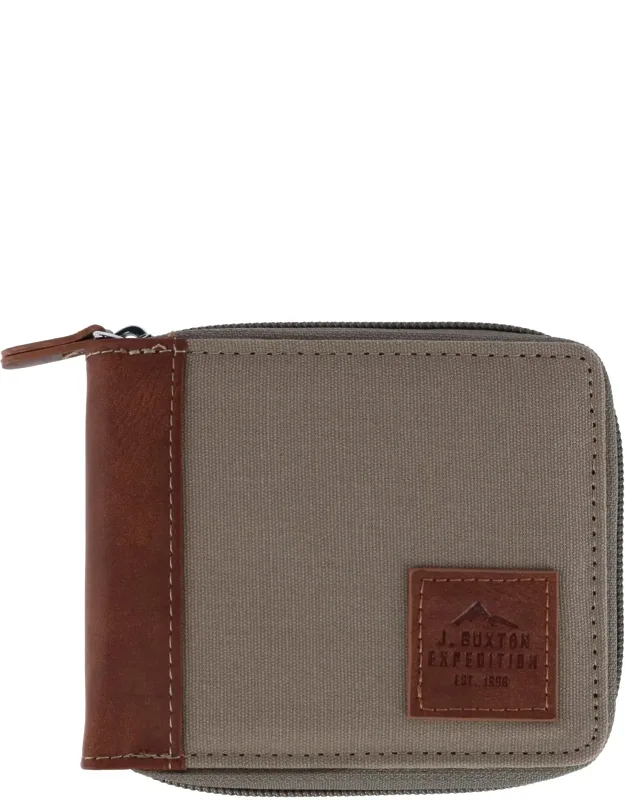 Rfid Canvas And Leather Zip Around Wallet