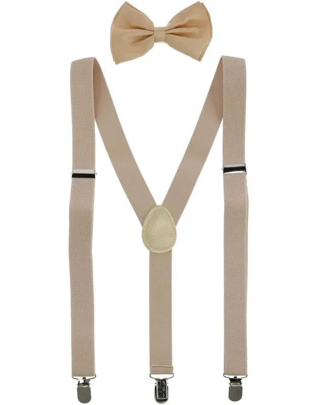 Solid Fashion Color Bow Tie And Suspender Set With Adjustable Fit And Y-back Style