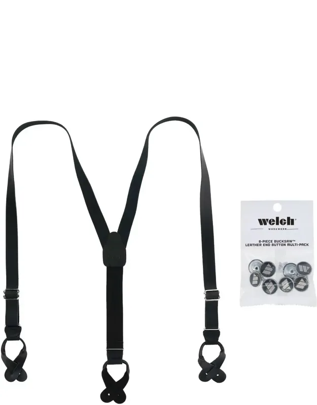 Coated Leather Button-end Y-back Suspenders With Bachelor Buttons