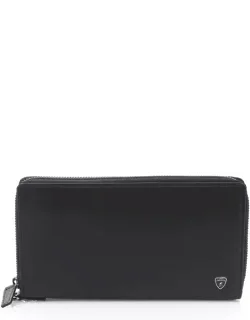 Sleek Calfskin Leather Zip Wallet