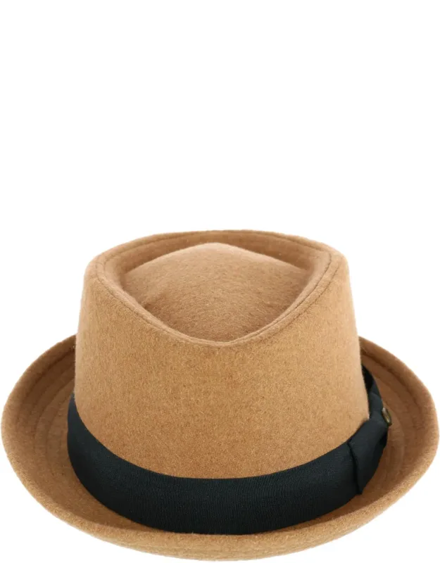 Diamond Shape Wool Fedora With Grosgrain Hatband And Unique Diamond Crown Design