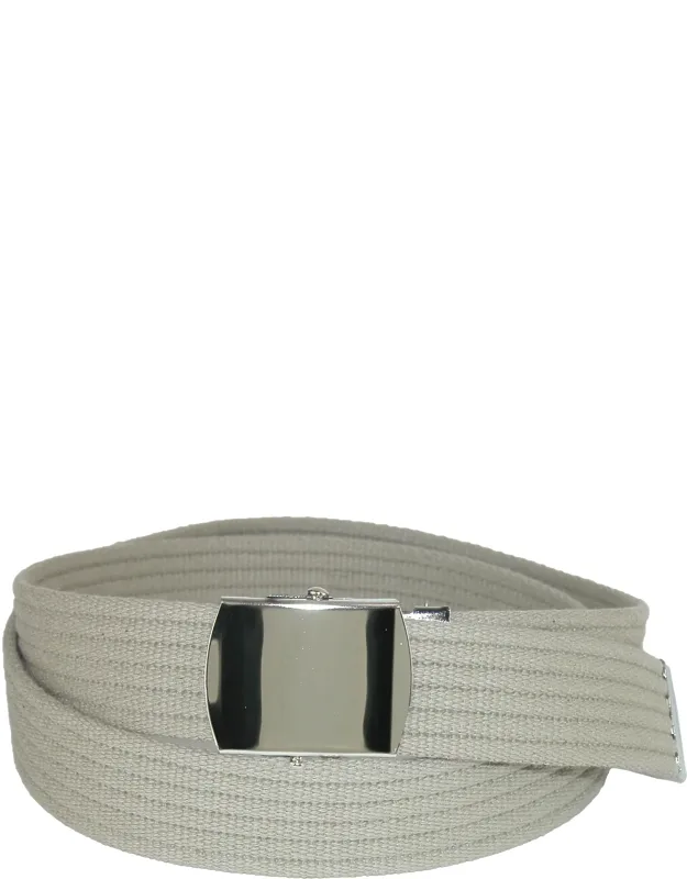 Ribbed Fabric Belt With Polished Nickel Military Buckle, Fully Adjustable Up To 44 Inches