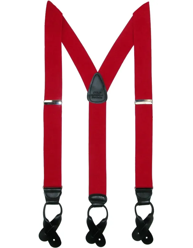 Elastic Button End Dress Suspenders With Silver Hardware