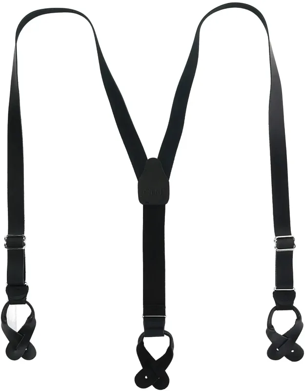 Coated Leather Button-end 1 Inch Suspenders