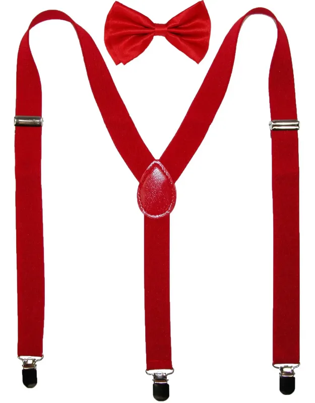 Solid Bow Tie With Suspender Set