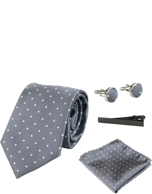 Polka Dot Tie Pocket Square Cufflink Clip Set