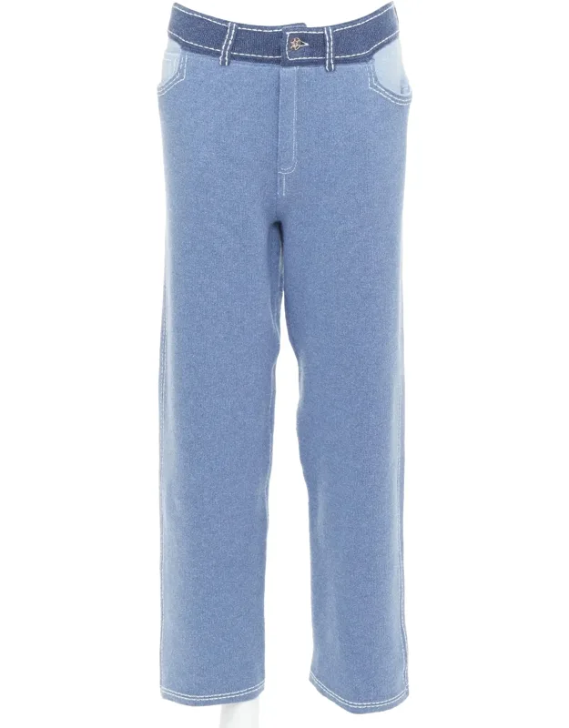 Cashmere Cotton Trompe L'oeil Topstitch Knitted Pants