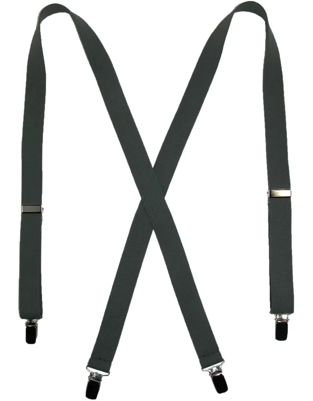 Elastic Clip-end 1 Inch Basic Suspenders - Adjustable X-back Style With Silver Metal Clips
