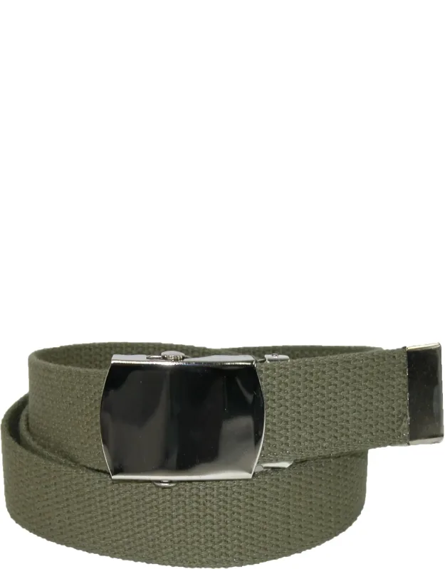 _cotton Adjustable Belt With Nickel Finish Buckle (pack Of 3) - Military Style Buckle & 1.25 Inch Wide Strap_