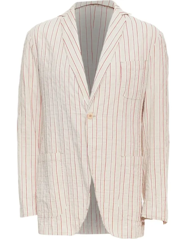 Cotton Striped Applique Slim Blazer