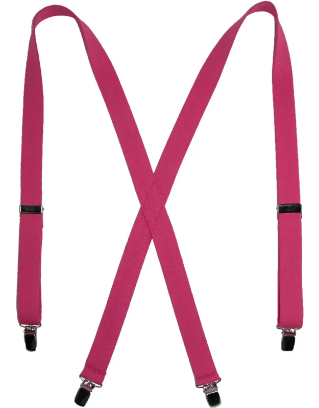 Elastic Clip-end 1 Inch Basic Suspenders - Adjustable X-back Style With Silver Metal Clips