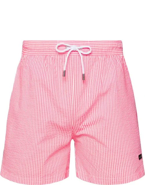 Velvetfish Pink Striped Seersucker Swim Trunks
