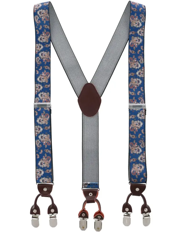 1.375 Inch Wide Paisley Print Double Clip-end Suspenders