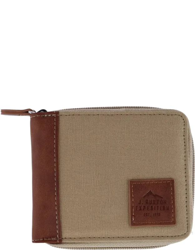 Rfid Canvas And Leather Zip Around Wallet
