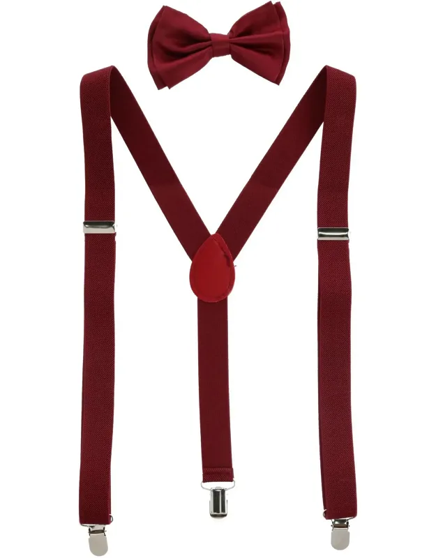 Solid Fashion Color Bow Tie And Suspender Set With Adjustable Fit And Y-back Style