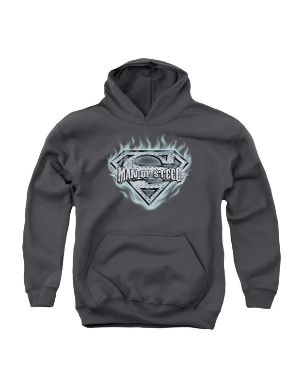 Superman Of Steel Shield Youth Pull Over Hoodie - Stylish And Great For Everyday Wear