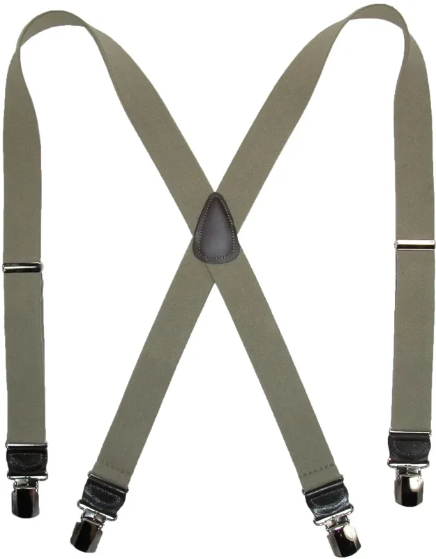 Elastic Anti-slip Pin Clip Suspenders With Leather Drop Tabs