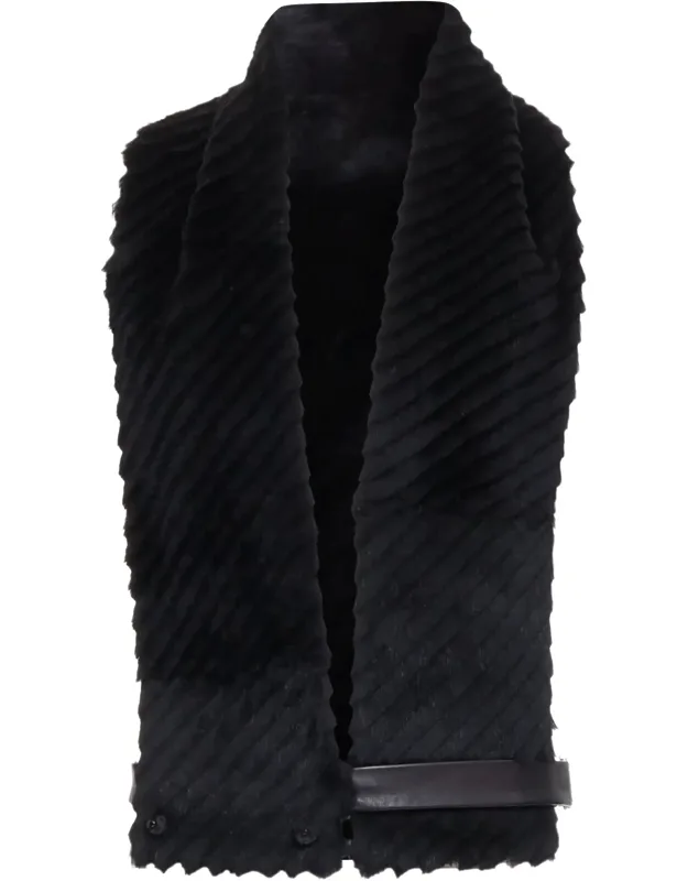 Textured Rabbit Fur Soft Leather Belt Shawl Scarf Vest