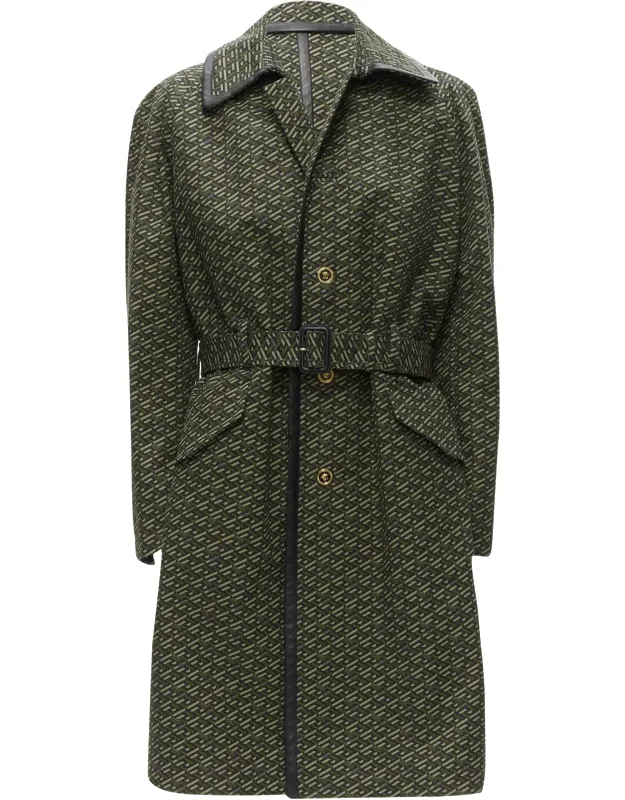 La Greca Graphic Leather Medusa Mac Trench Coat