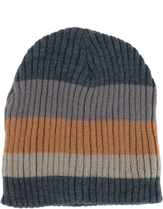 Heavy Knit Wool Blend Striped Winter Beanie Hat