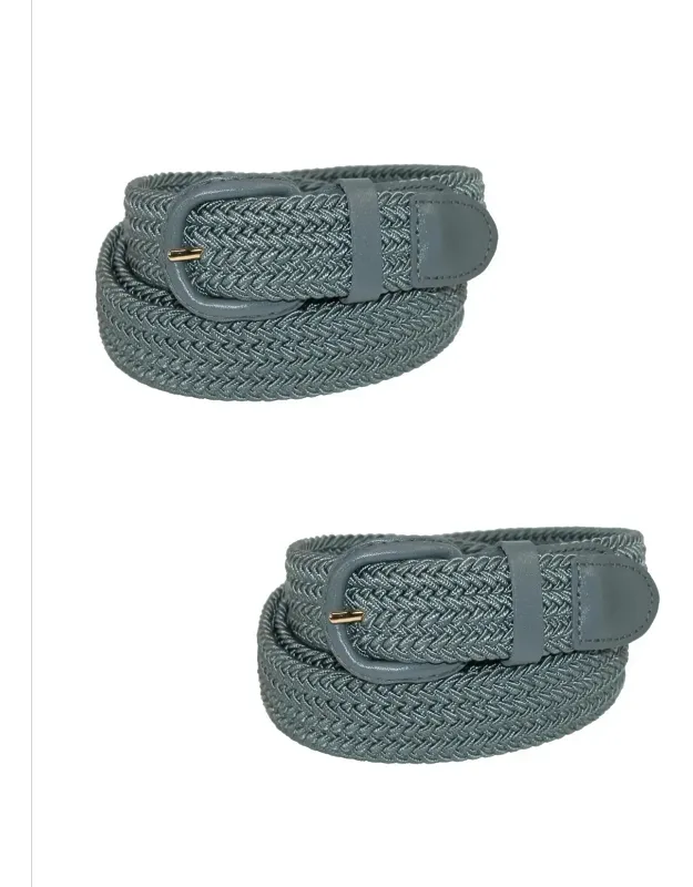 Elastic Braided Belt With Covered Buckles (pack Of 2)
