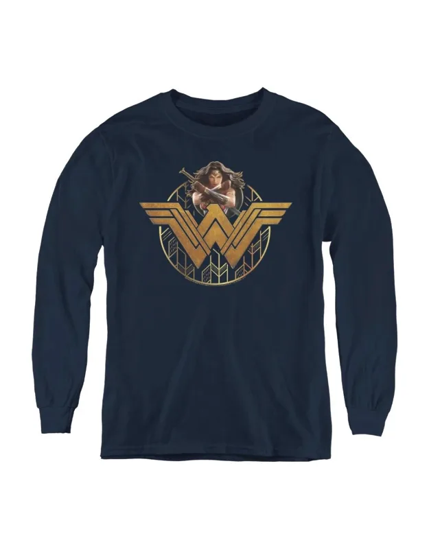 Wonder Woman Movie Power Stance And Emblem Long Sleeve Tee