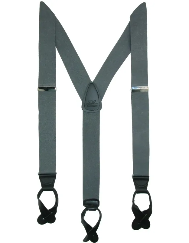 Elastic Button End Dress Suspenders With Silver Hardware