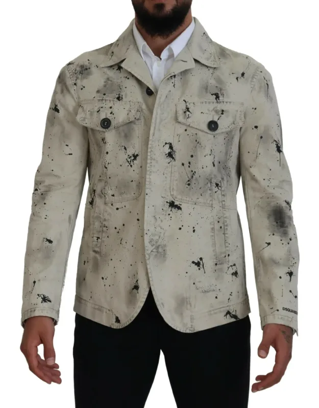 Dsqua² Splash Print Casual Jacket - Denim, Full Button Closure