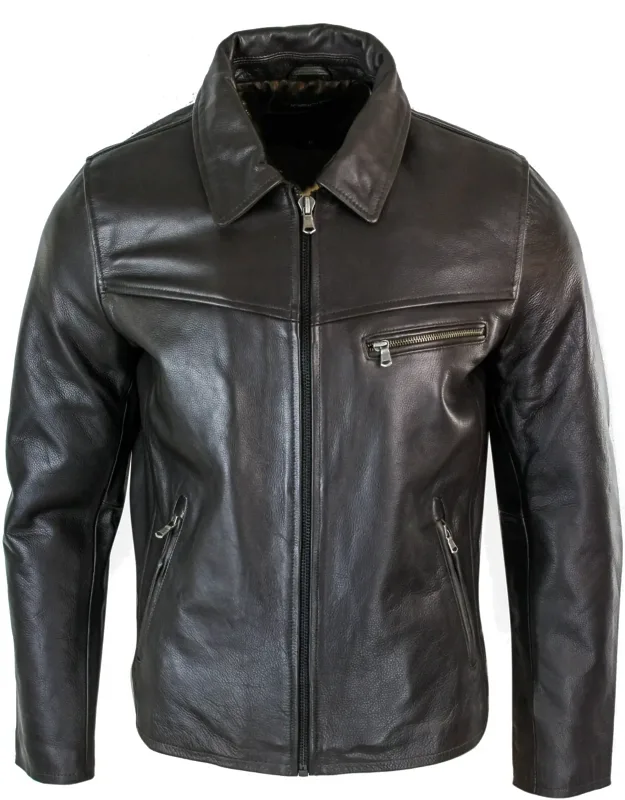Classic Real Leather Collar Box Jacket With Genuine Soft Hide And Zipped Pockets
