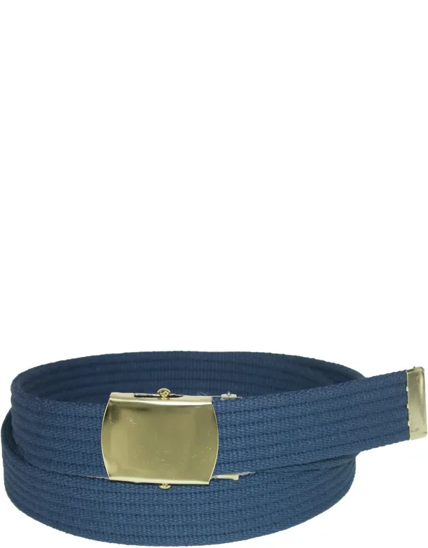 Ribbed Fabric Belt With Brass Tone Buckle