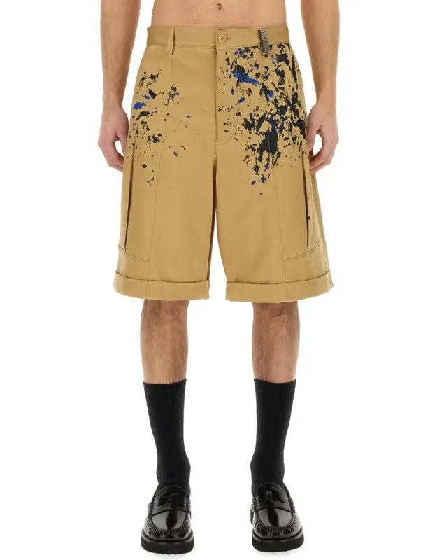 Bermuda Cargo Shorts With Unique Splatter Print Design