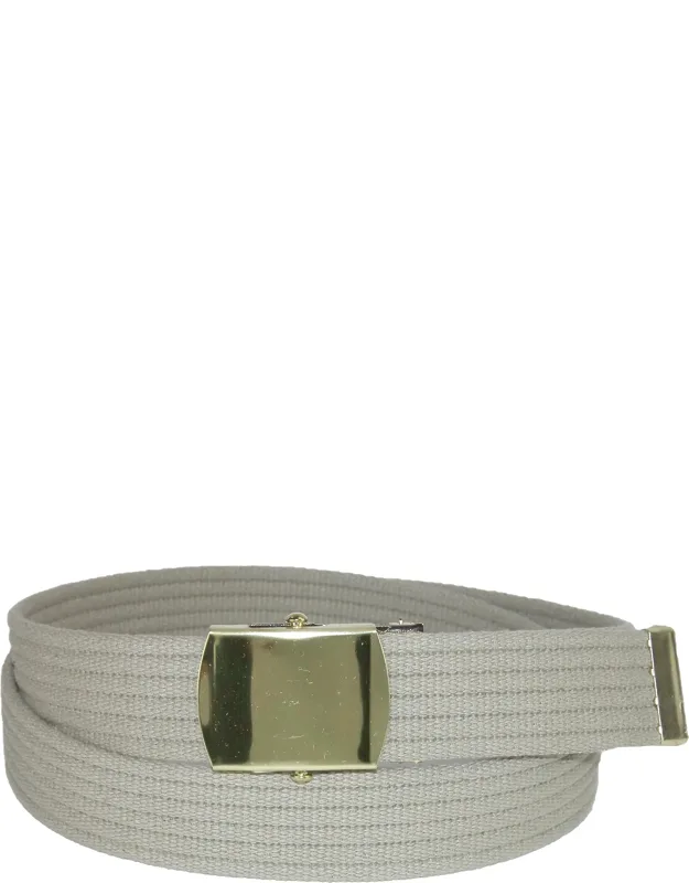 Ribbed Fabric Belt With Brass Tone Buckle