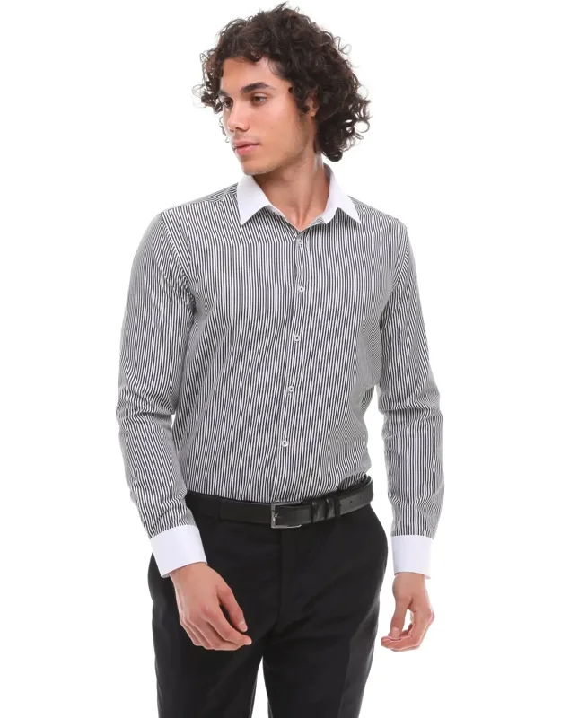 Button Down Stripe Dress Shirt With Classic Collar