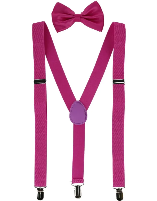 Solid Fashion Color Bow Tie And Adjustable Suspenders