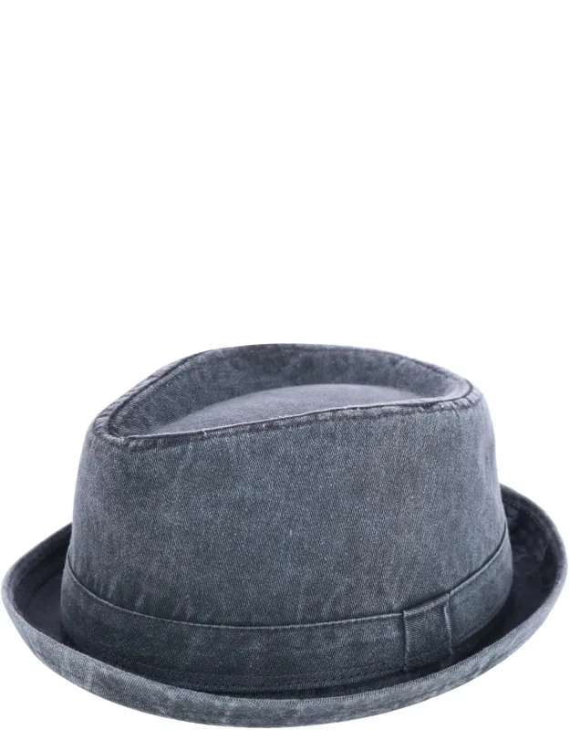 Washed Denim Cotton Fedora Hat