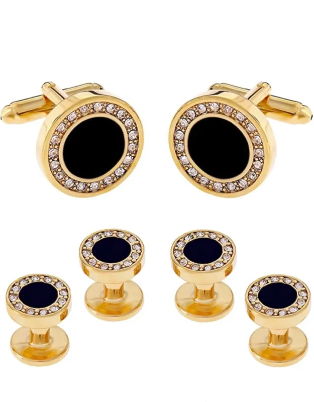 18k Gold Black Tie Formal Cufflink Set