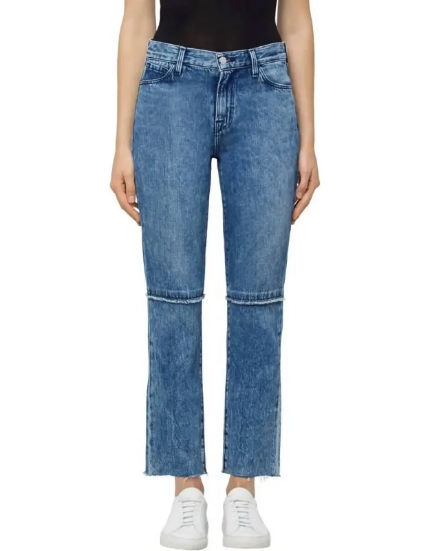 Frayed Cropped Straight Raw Hem High Rise Jeans