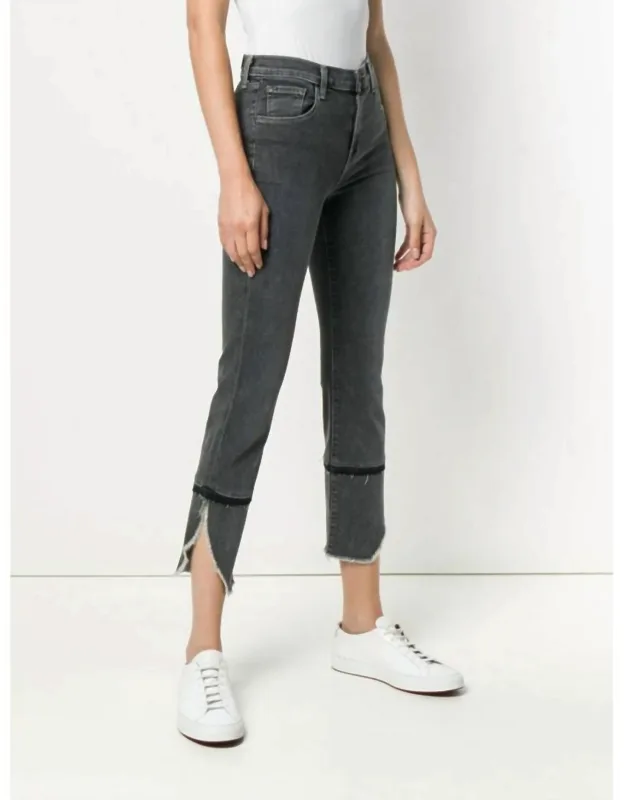 High Rise Asymmetrical Fray Straight Leg Crop Jeans