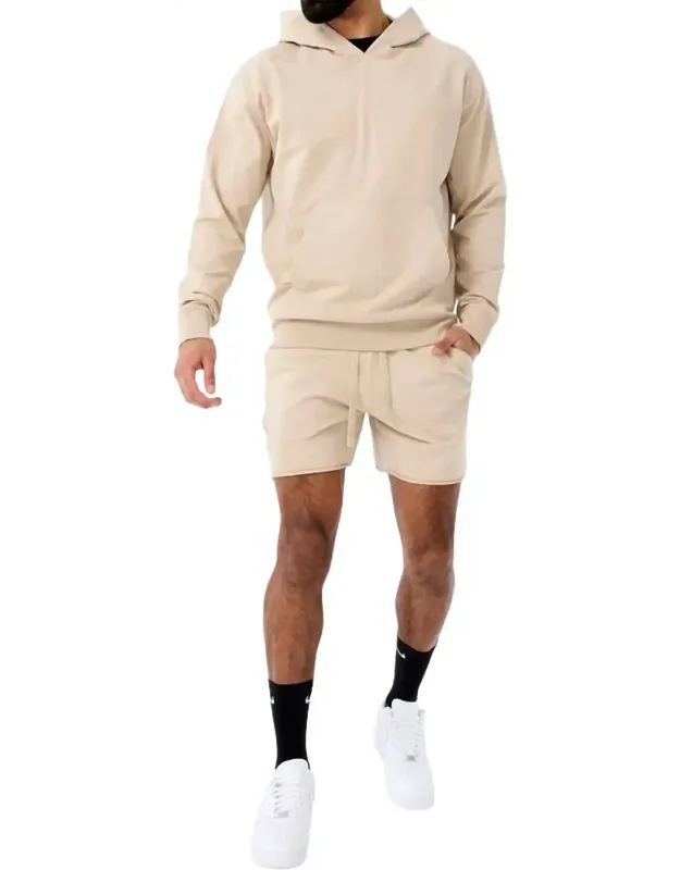 Summer Breeze Pullover Hoodie In Sand With Kangaroo Pouch Pocket And Ribbed Cuffs