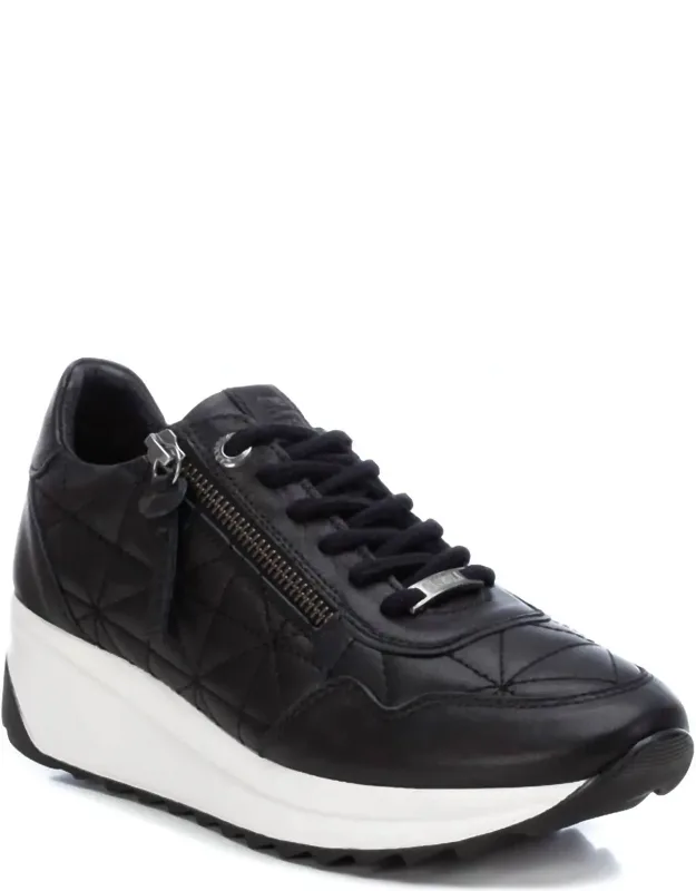 Leather Sneakers With Side Zipper And Non-slip Sole