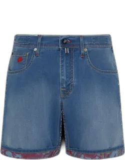 Vilebrequin Denim Bermuda Shorts With Embroidered Turtle And Personalized Belt Embroidery