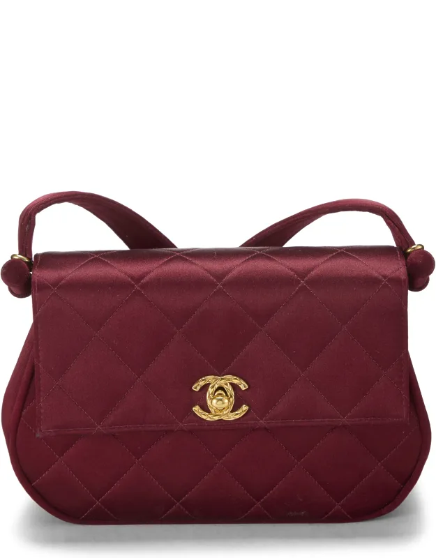 Quilted Satin Curved Flap Shoulder Bag