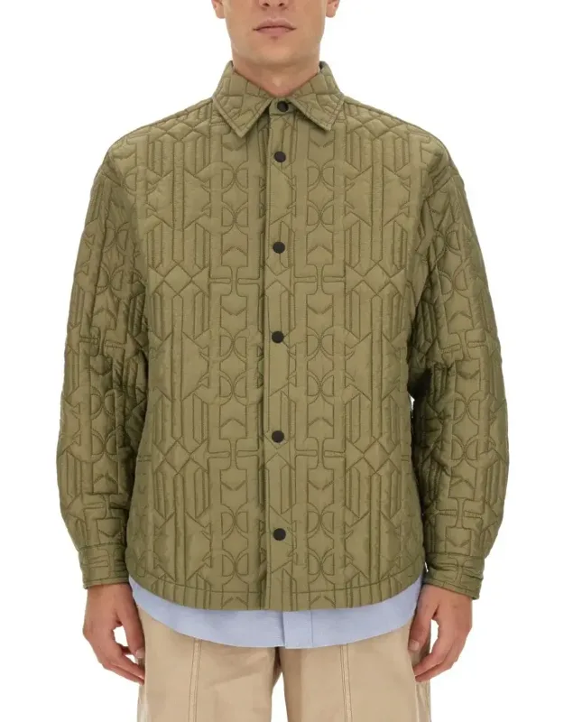 Monogram Shirt With Quilted Texture And Classic Collar