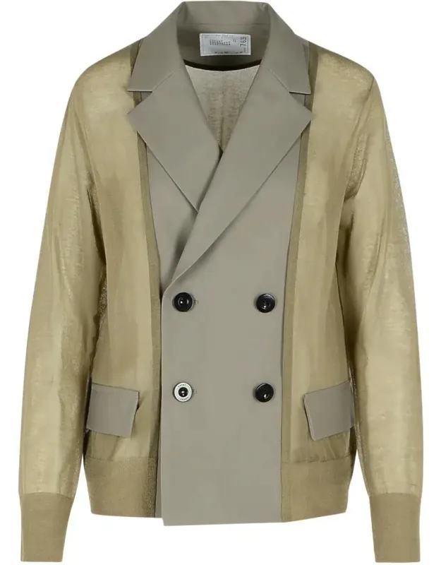 Green Blazer With V Neckline And Double-breasted Closure